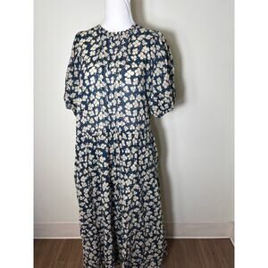 Travota Blue and Cream Floral Puff Sleeve Maxi Dress Sz M